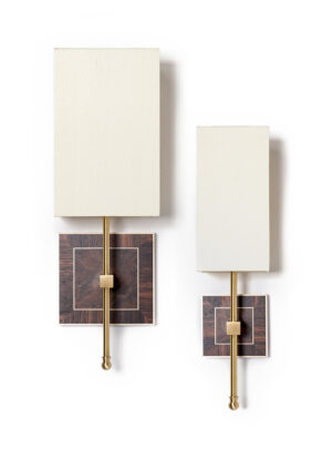 Handmade classic wall light in walnut with brass.